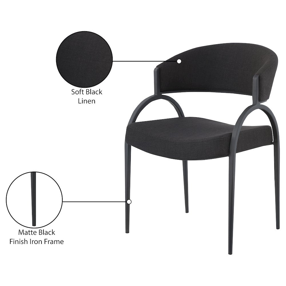 Privet Black Linen Textured Fabric Dining Chair, Set of 2
