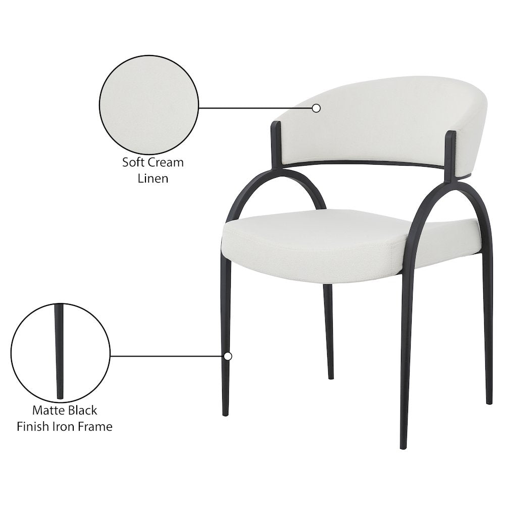 Privet Cream Linen Textured Fabric Dining Chair, Set of 2