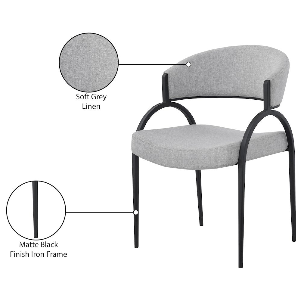 Privet Grey Linen Textured Fabric Dining Chair, Set of 2
