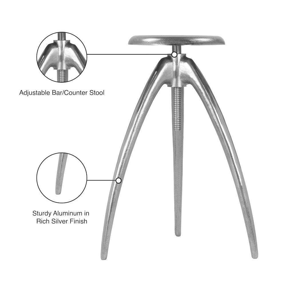 Clara Silver Aluminum Counter/Bar Stool