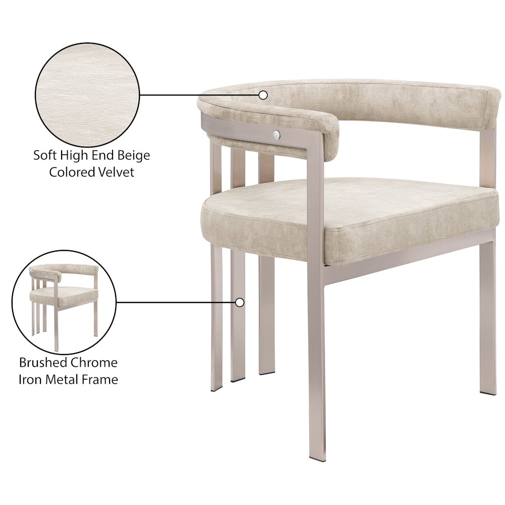 Marcello Beige Velvet Dining Chair, Set of 2