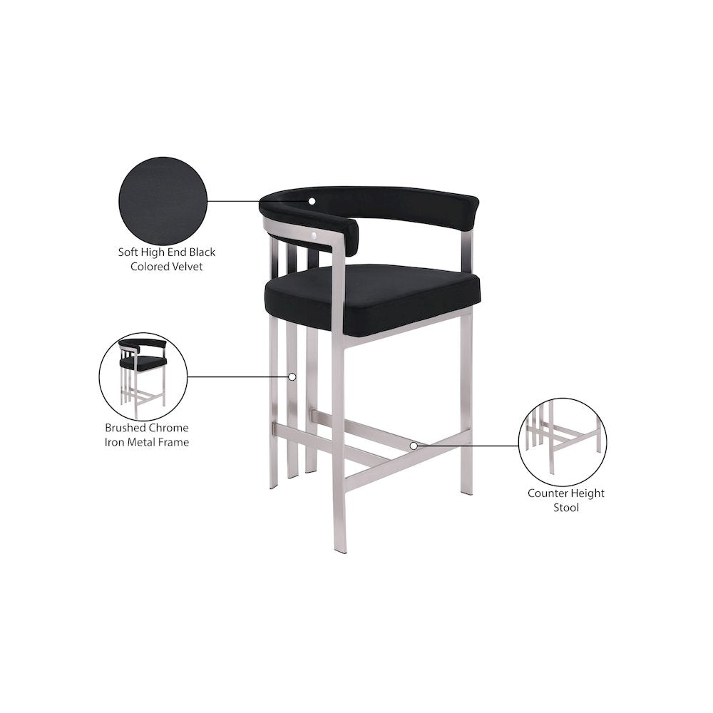 Marcello Black Velvet Counter Stool, Set of 2