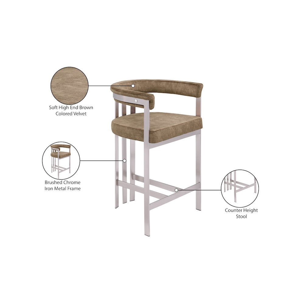 Marcello Brown Velvet Counter Stool, Set of 2