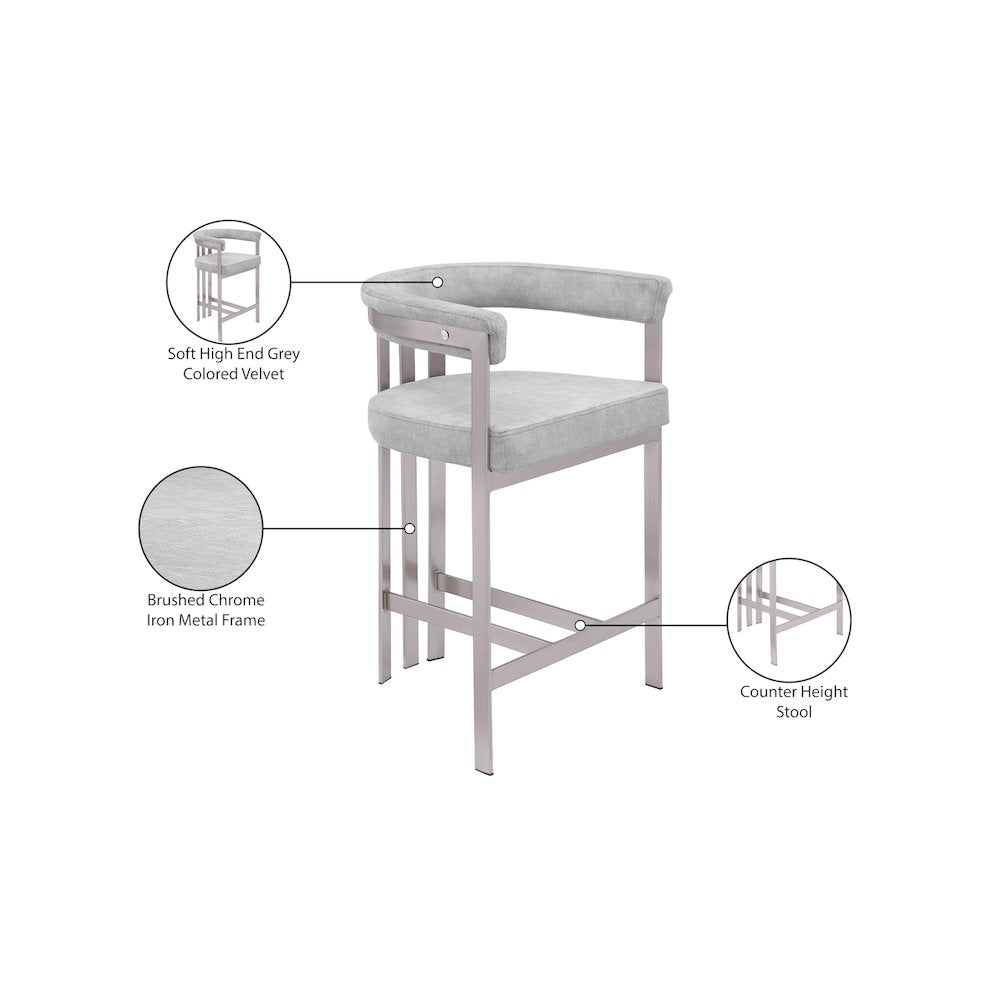Marcello Grey Velvet Counter Stool, Set of 2