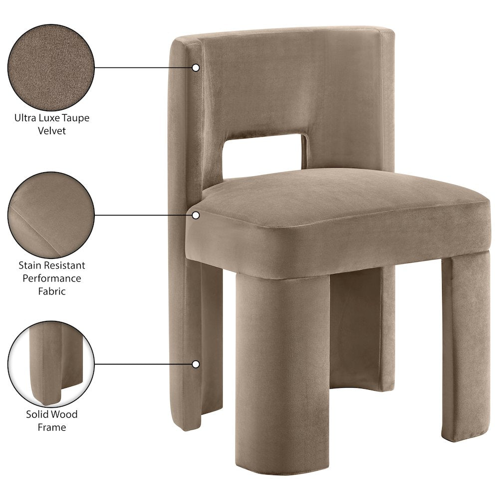 Zuno Taupe Velvet Performance Fabric Upholstered Dining Chair