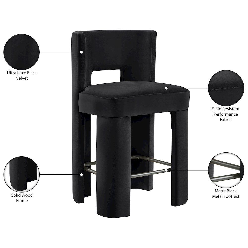Zuno Black Velvet Performance Fabric Upholstered Counter Stool
