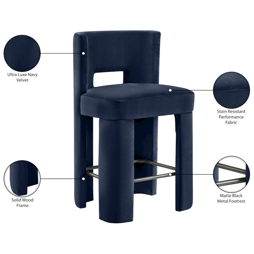 Zuno Navy Velvet Performance Fabric Upholstered Counter Stool