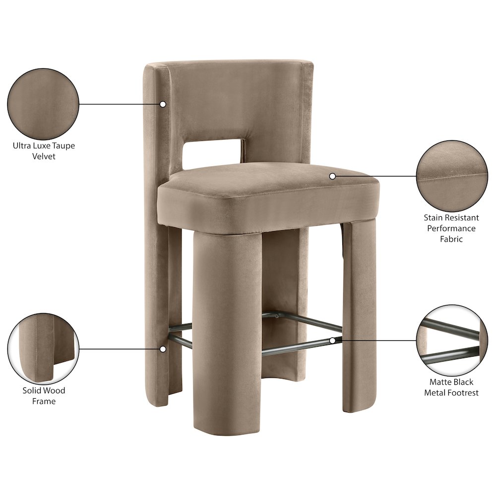 Zuno Taupe Velvet Performance Fabric Upholstered Counter Stool
