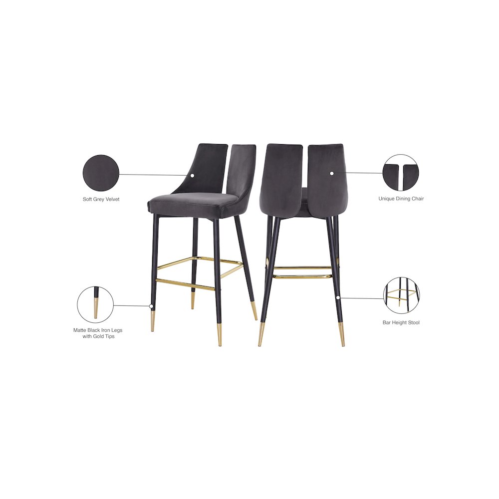 Sleek Grey Velvet Stool, Set of 2