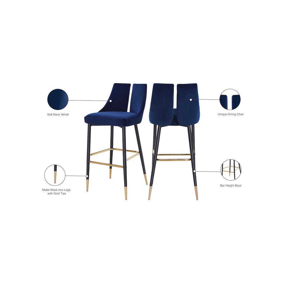Sleek Navy Velvet Stool, Set of 2