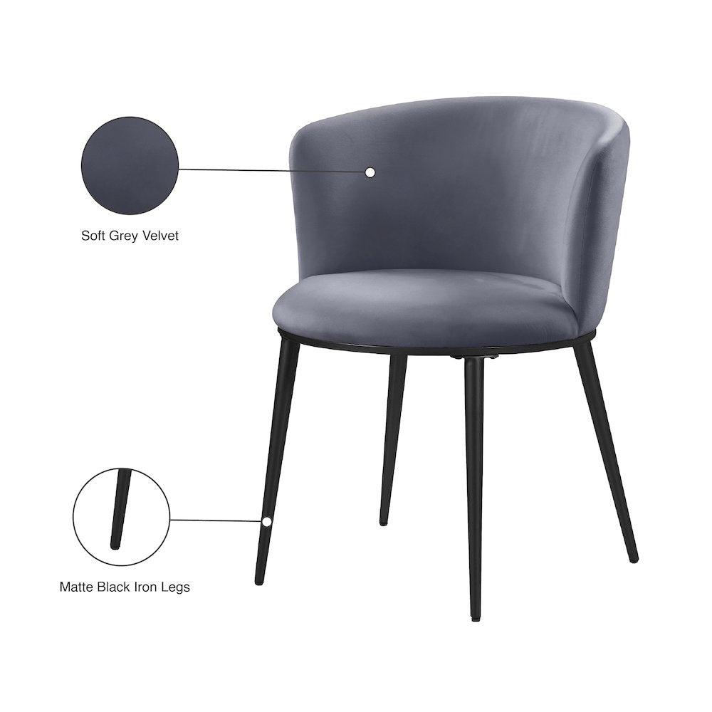 Skylar Grey Velvet Dining Chair, Set of 2