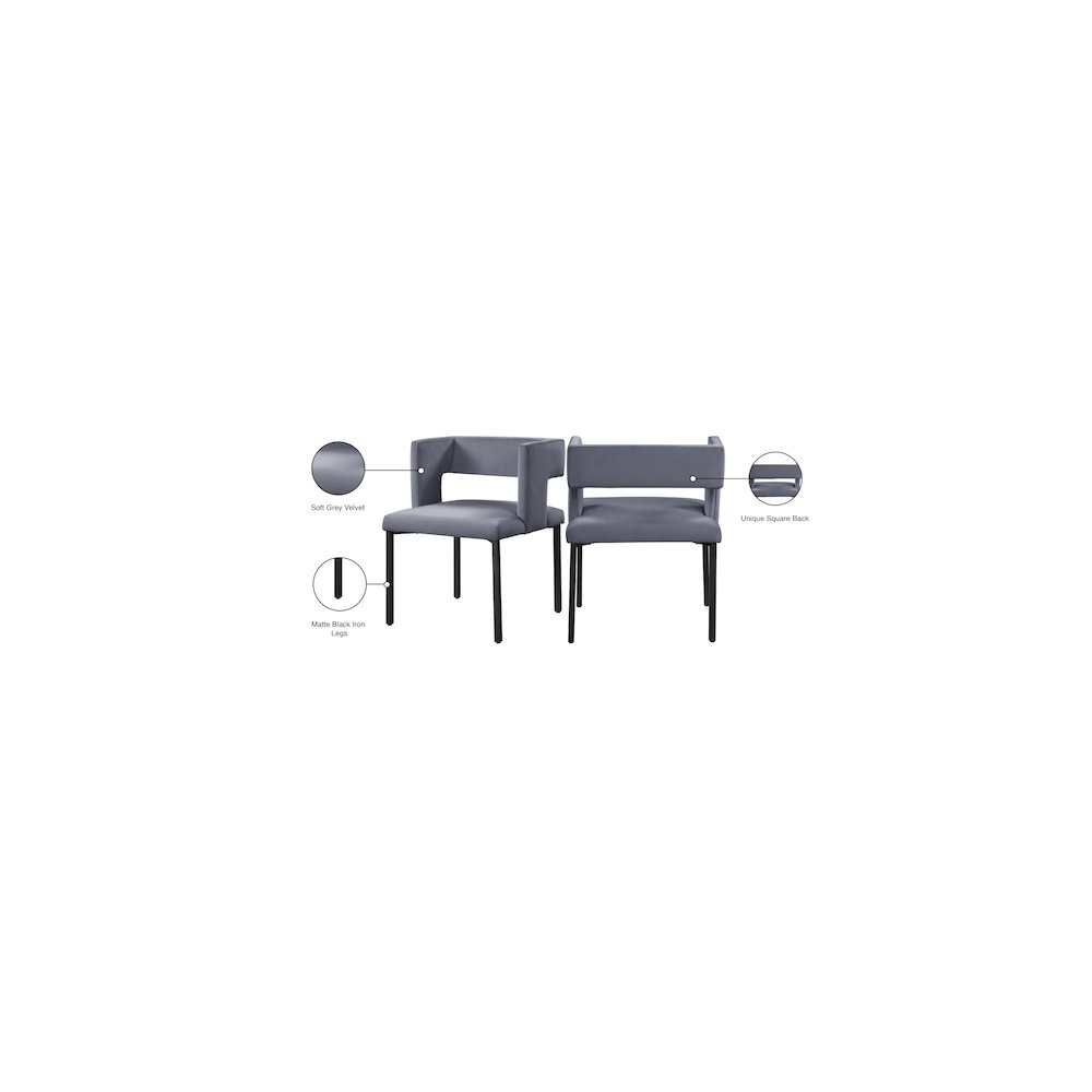 Caleb Grey Velvet Dining Chair, Set of 2
