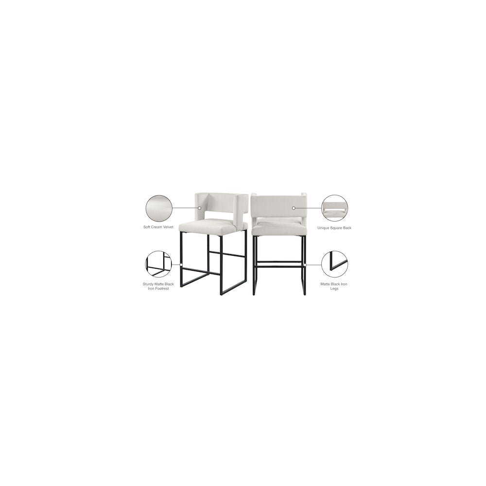 Caleb Cream Velvet Counter Stool, Set of 2