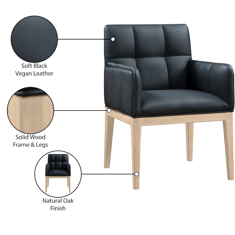 Adrian Black Vegan Leather Dining Arm Chair, Set of 2