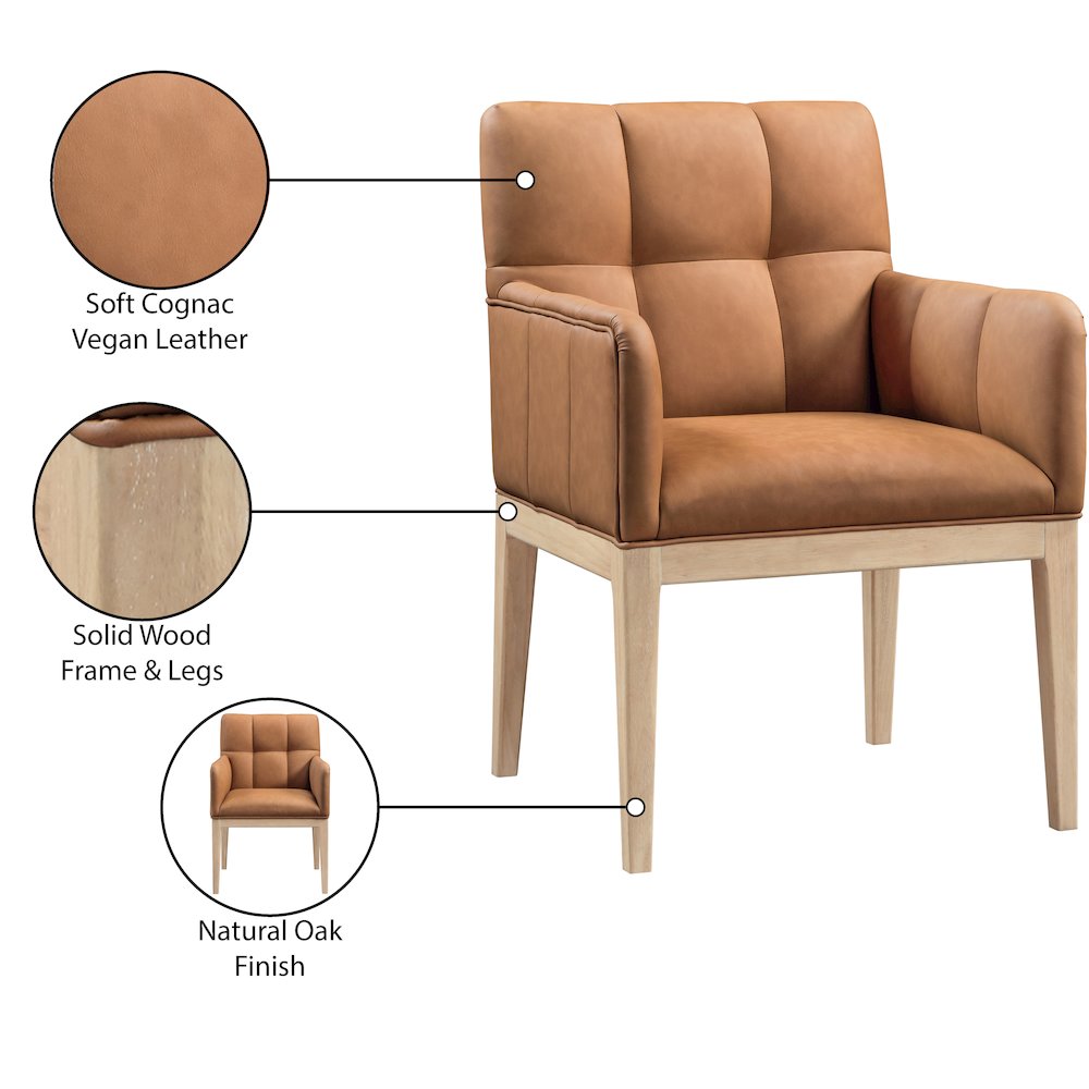 Adrian Cognac Vegan Leather Dining Arm Chair, Set of 2