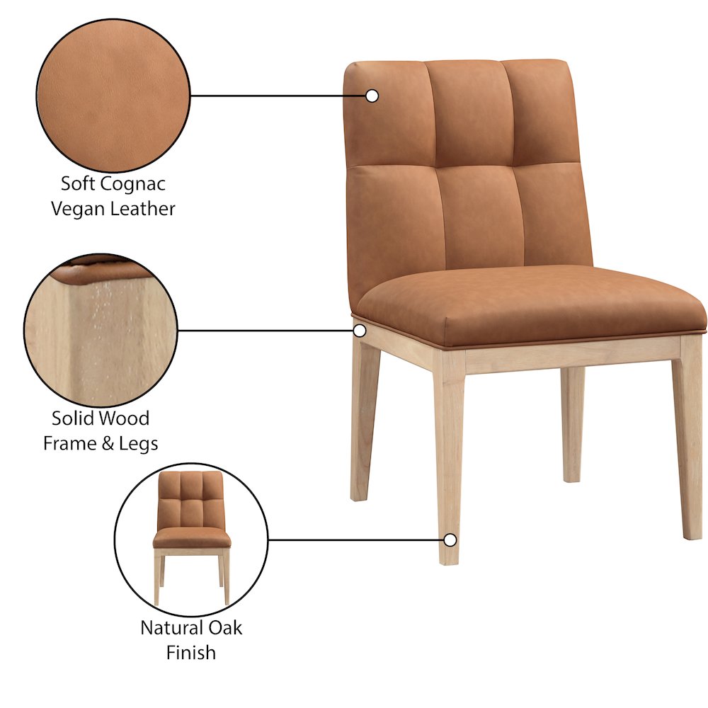 Adrian Cognac Vegan Leather Dining Side Chair, Set of 2
