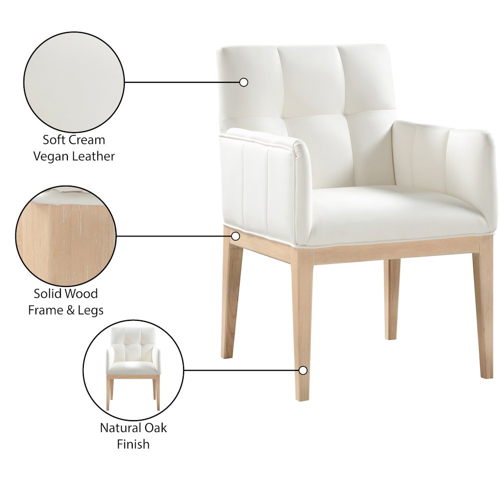 Adrian Cream Vegan Leather Dining Arm Chair, Set of 2