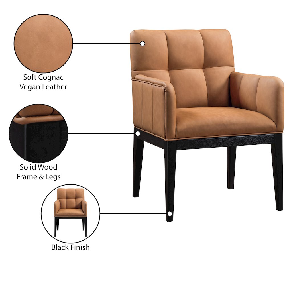 Adrian Cognac Vegan Leather Dining Arm Chair, Set of 2