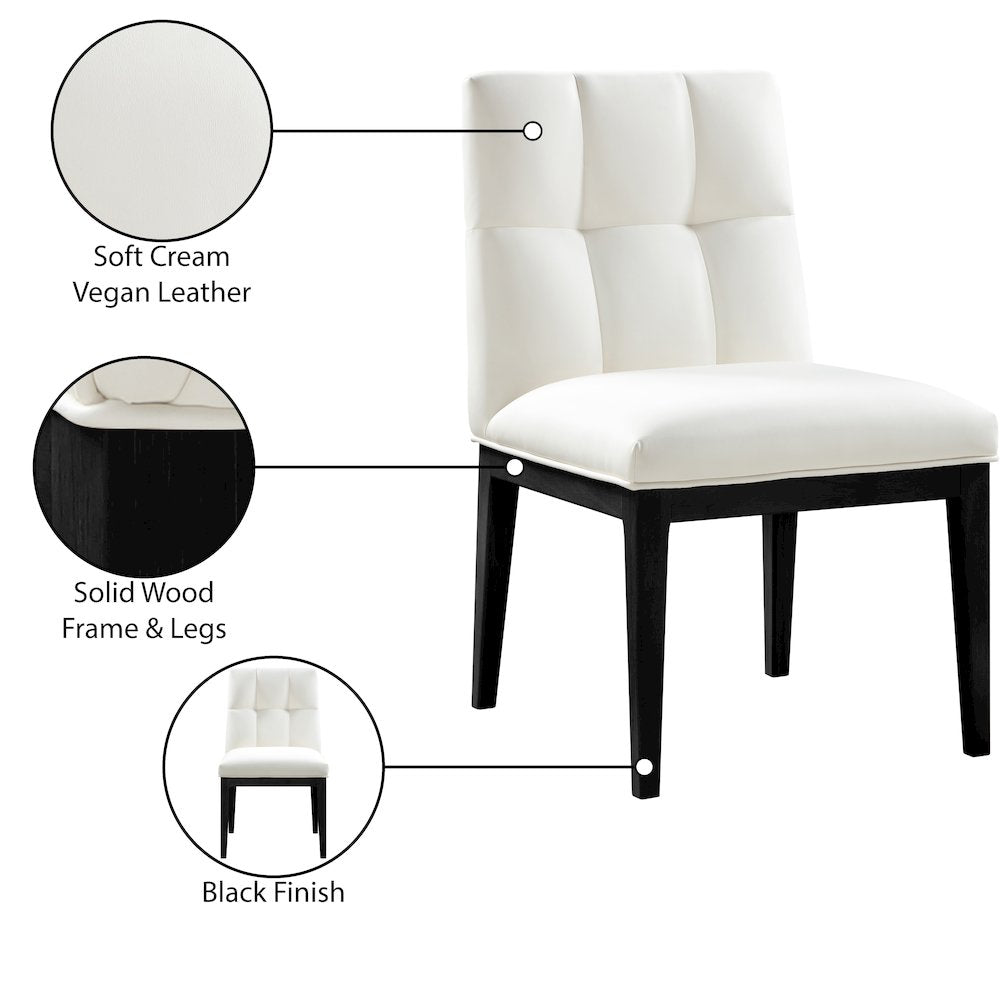 Adrian Cream Vegan Leather Dining Side Chair, Set of 2