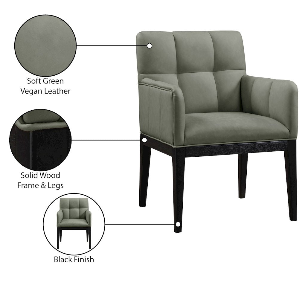 Adrian Green Vegan Leather Dining Arm Chair, Set of 2