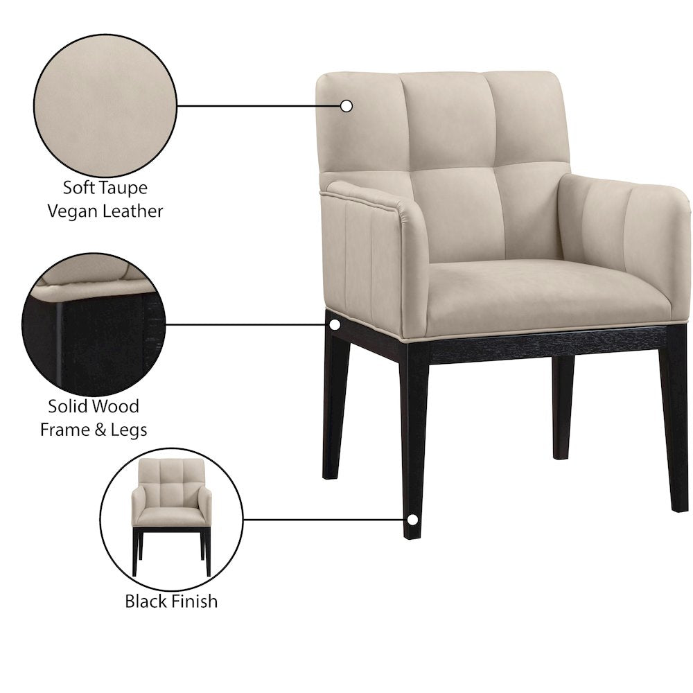 Adrian Taupe Vegan Leather Dining Arm Chair, Set of 2