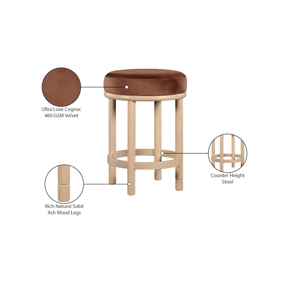 Monette Cognac Velvet Counter Stool