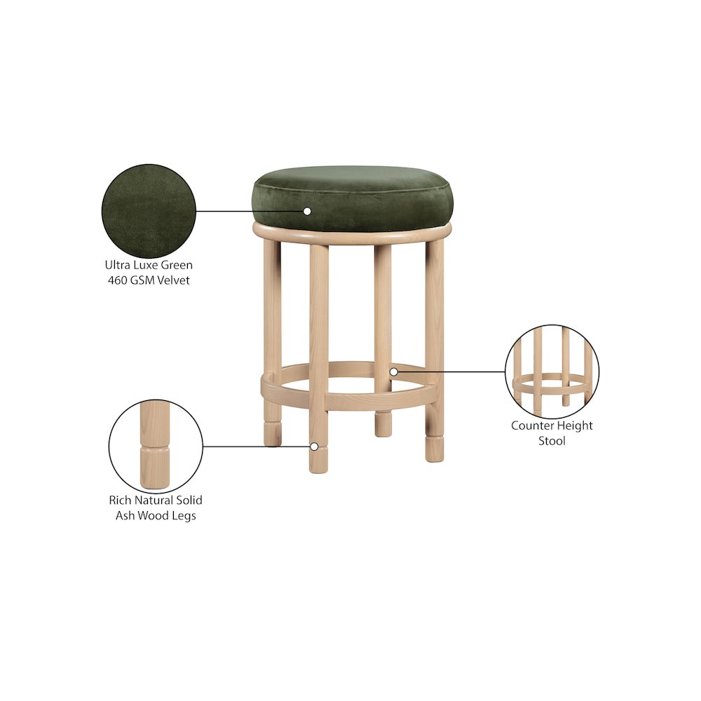 Monette Green Velvet Counter Stool