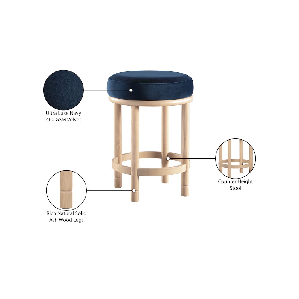 Monette Navy Velvet Counter Stool
