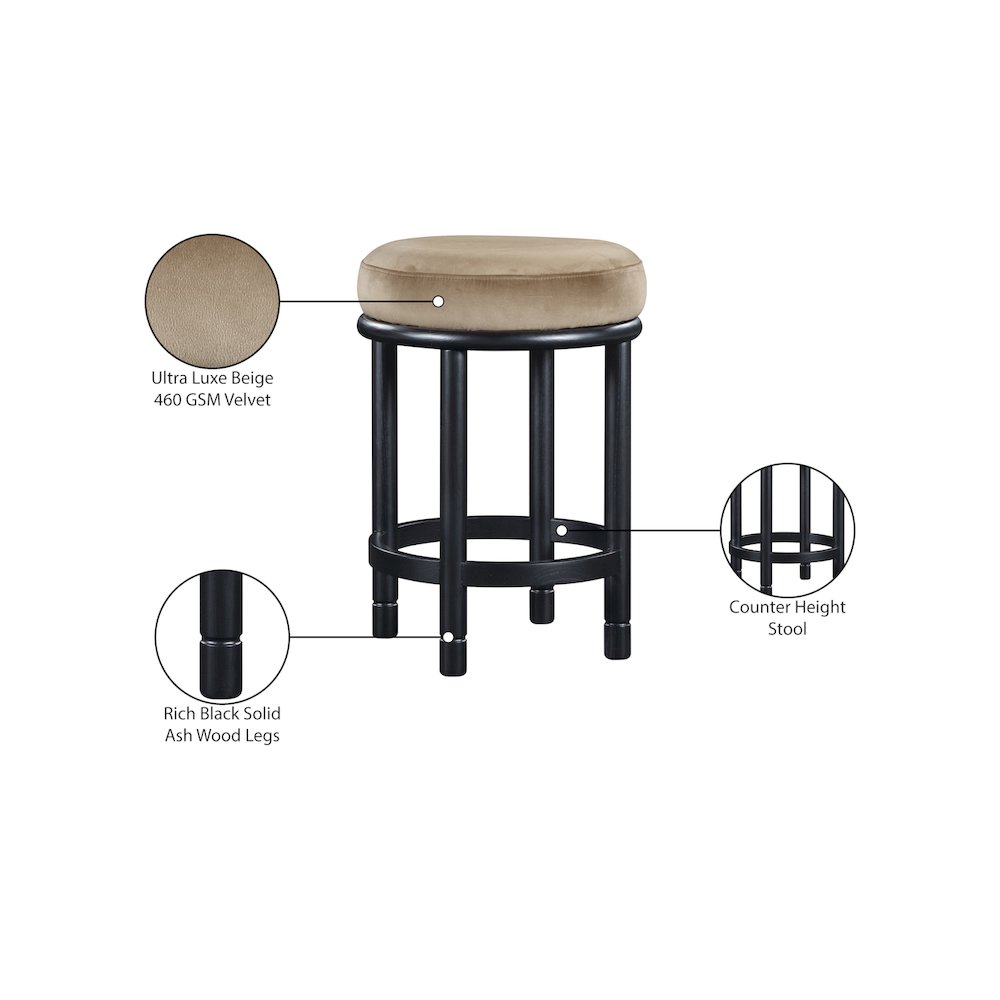 Monette Beige Velvet Counter Stool