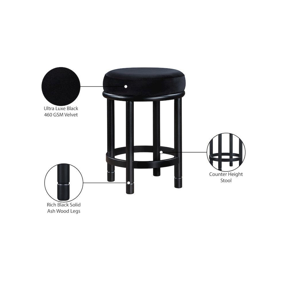 Monette Black Velvet Counter Stool