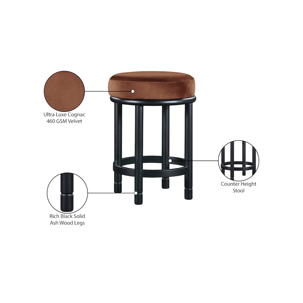 Monette Cognac Velvet Counter Stool