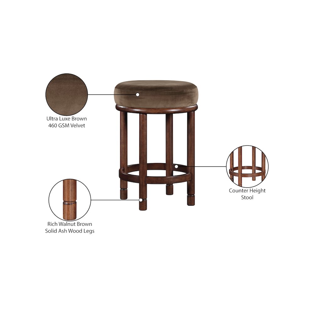 Monette Brown Velvet Counter Stool