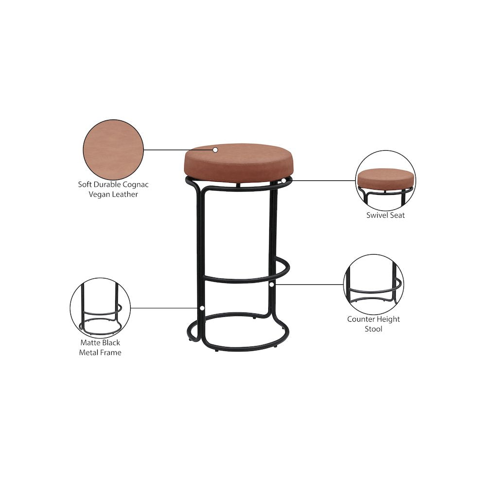 Madison Cognac Vegan Leather Bar Stool, Set of 2