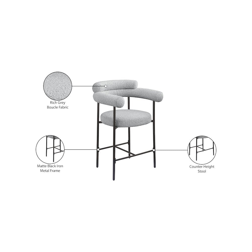 Blake Grey Boucle Fabric Counter Stool, Set of 2