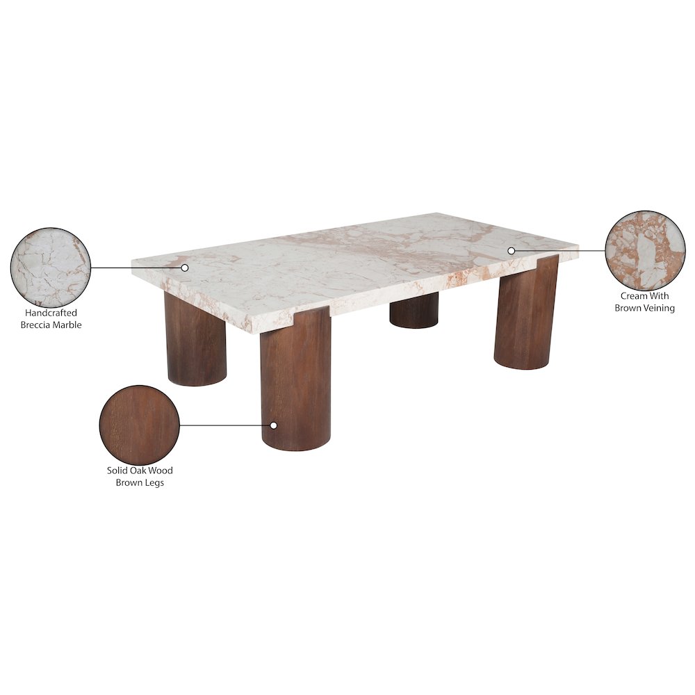 Campania Cream Marble And Oak Wood Coffee Table