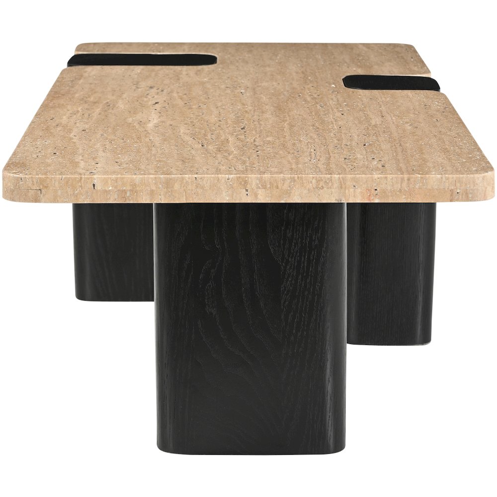 Ravenna Beige Genuine Travertine Top And Oak Wood Base Coffee Table