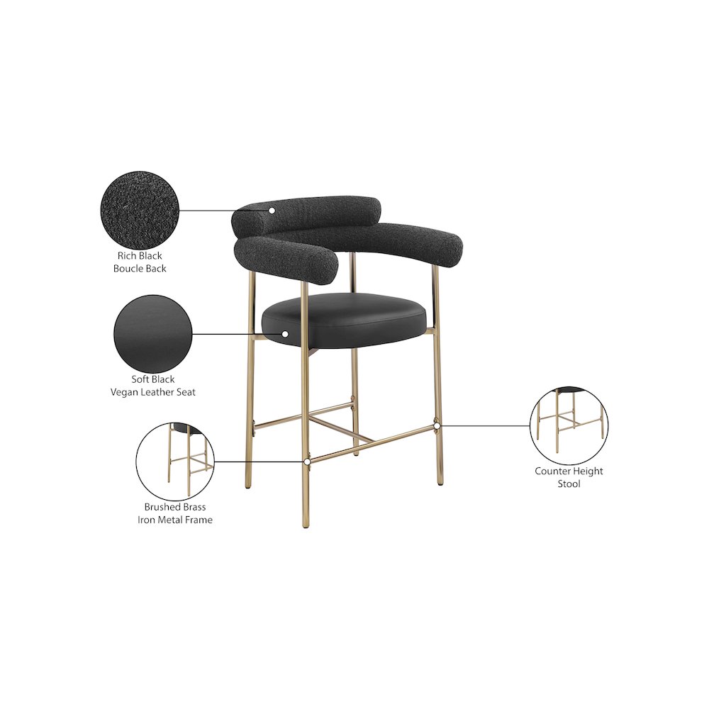 Blake Black Boucle Fabric / Vegan Leather Counter Stool, Set of 2
