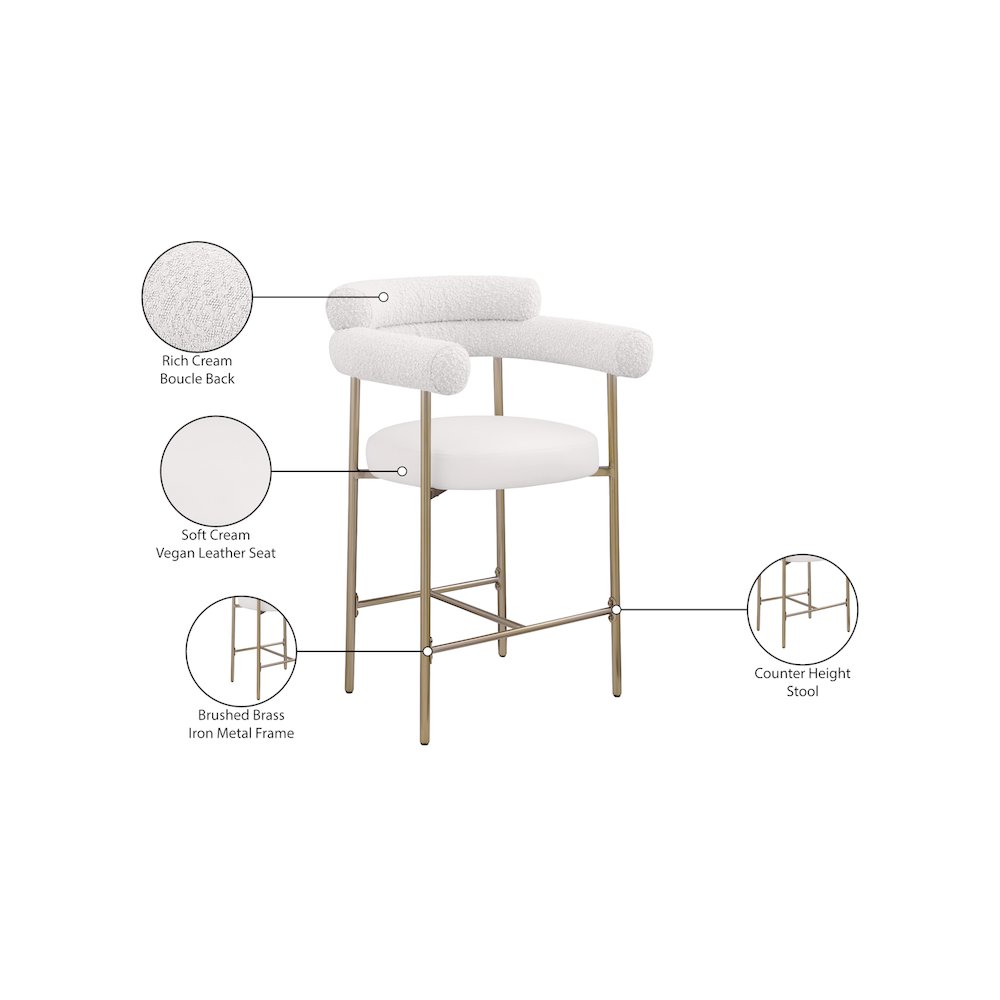 Blake Cream Boucle Fabric / Vegan Leather Counter Stool, Set of 2