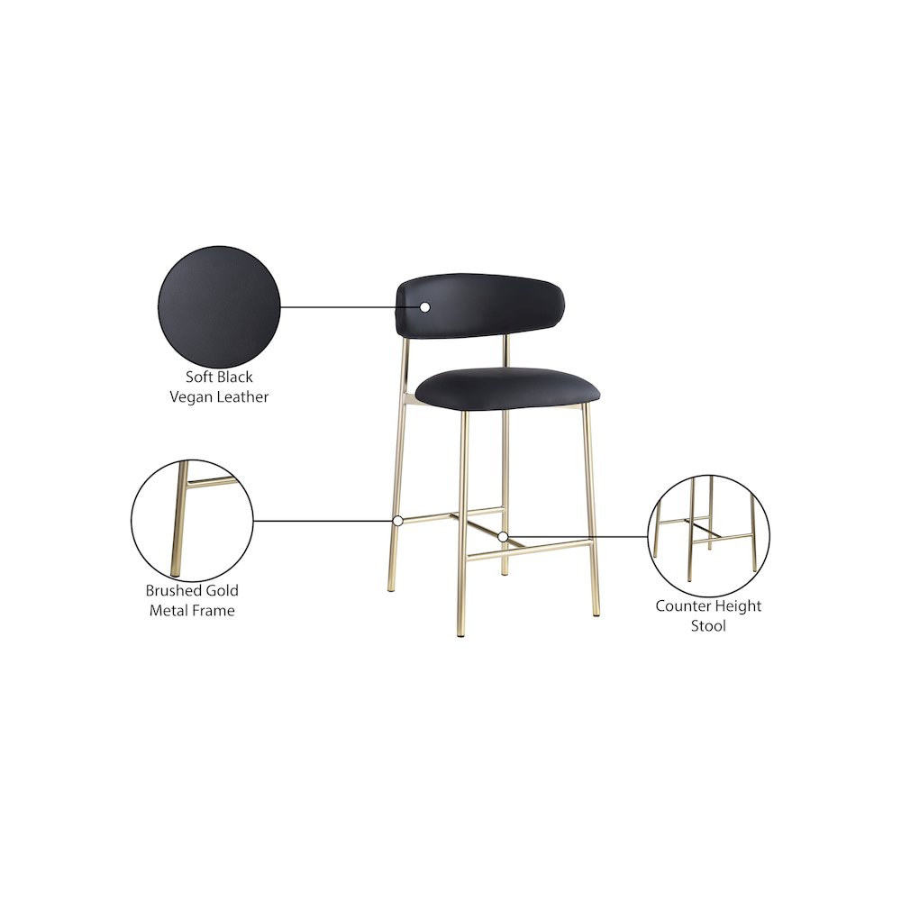 Lupita Black Vegan Leather Counter Stool, Set of 2