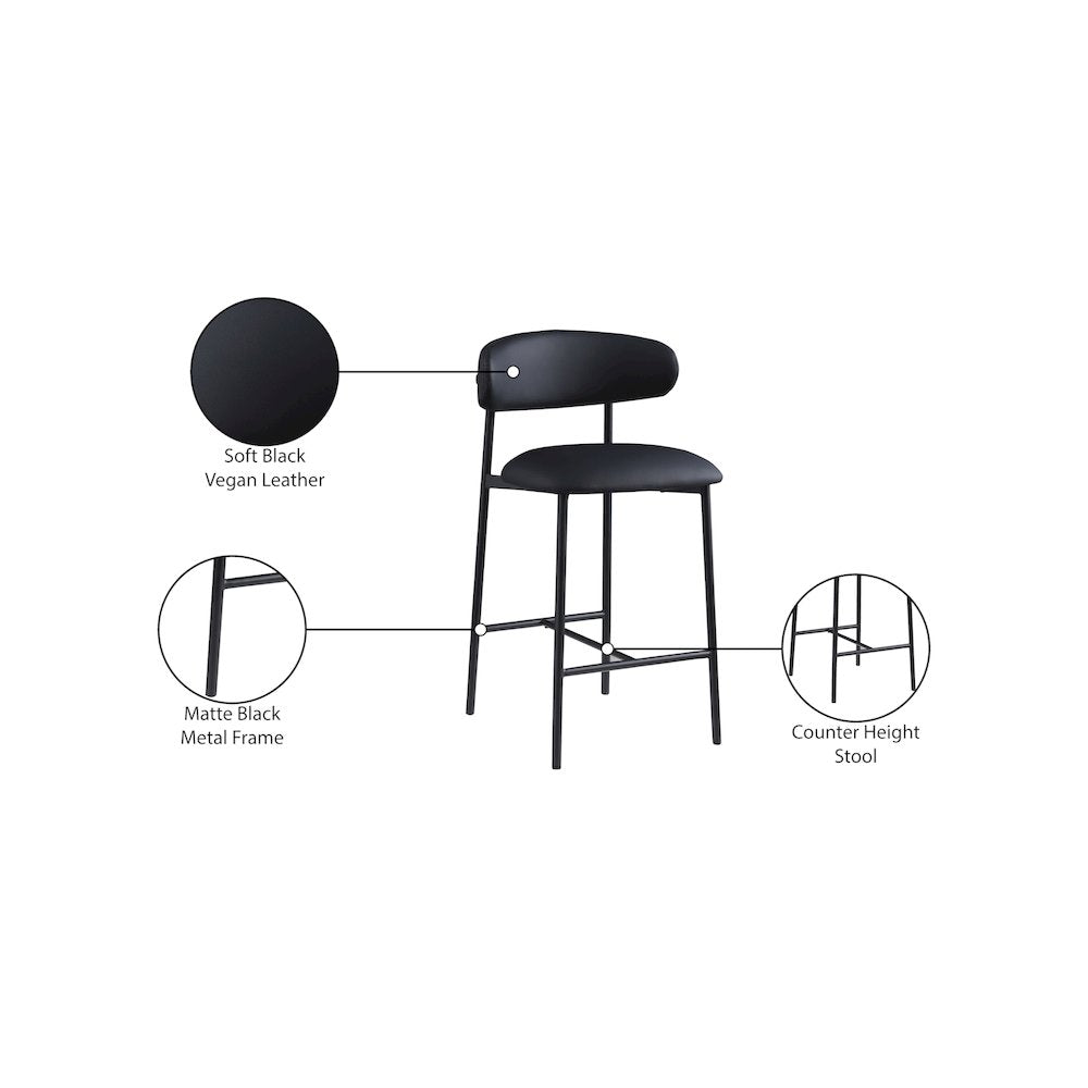 Lupita Black Vegan Leather Counter Stool, Set of 2