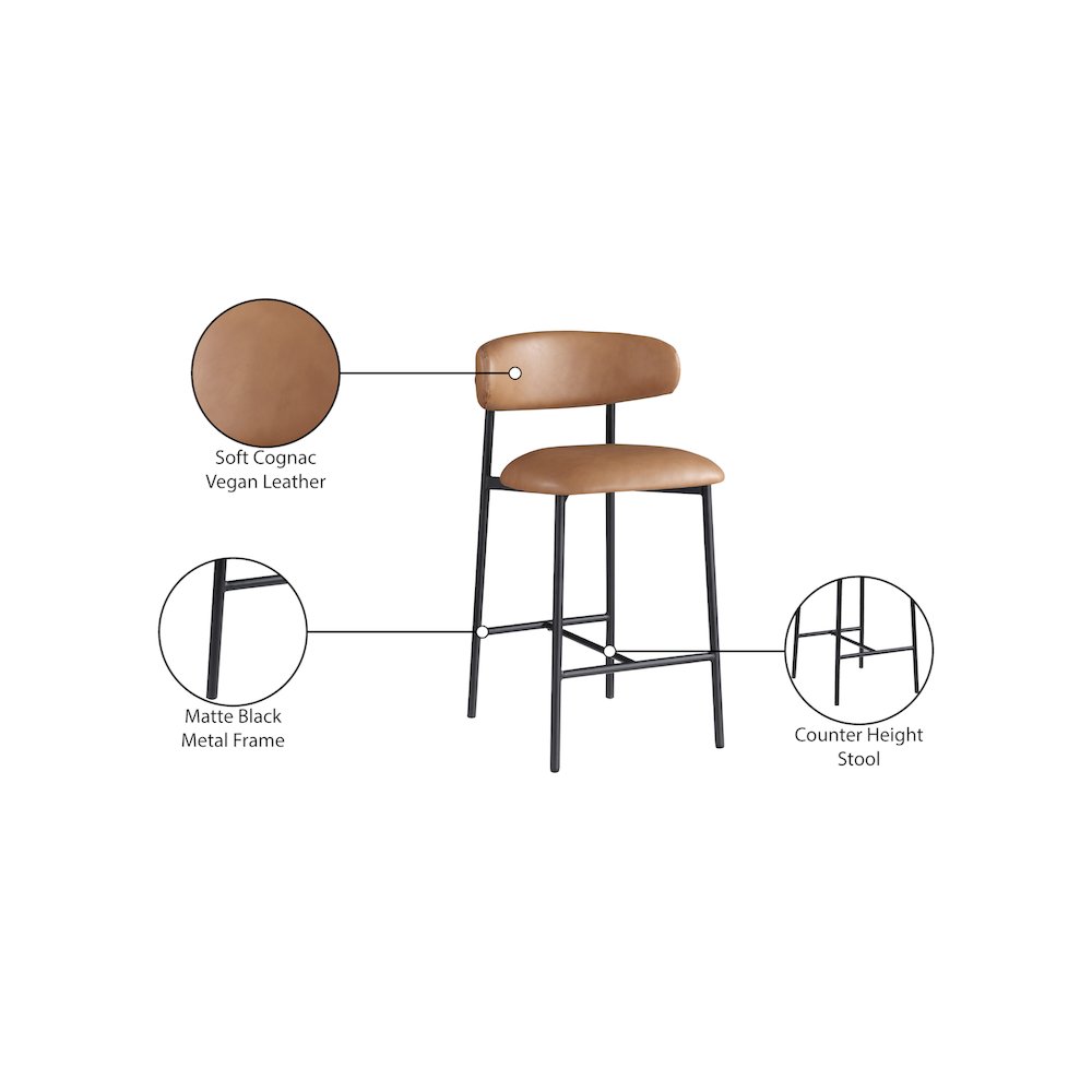 Lupita Cognac Vegan Leather Counter Stool, Set of 2