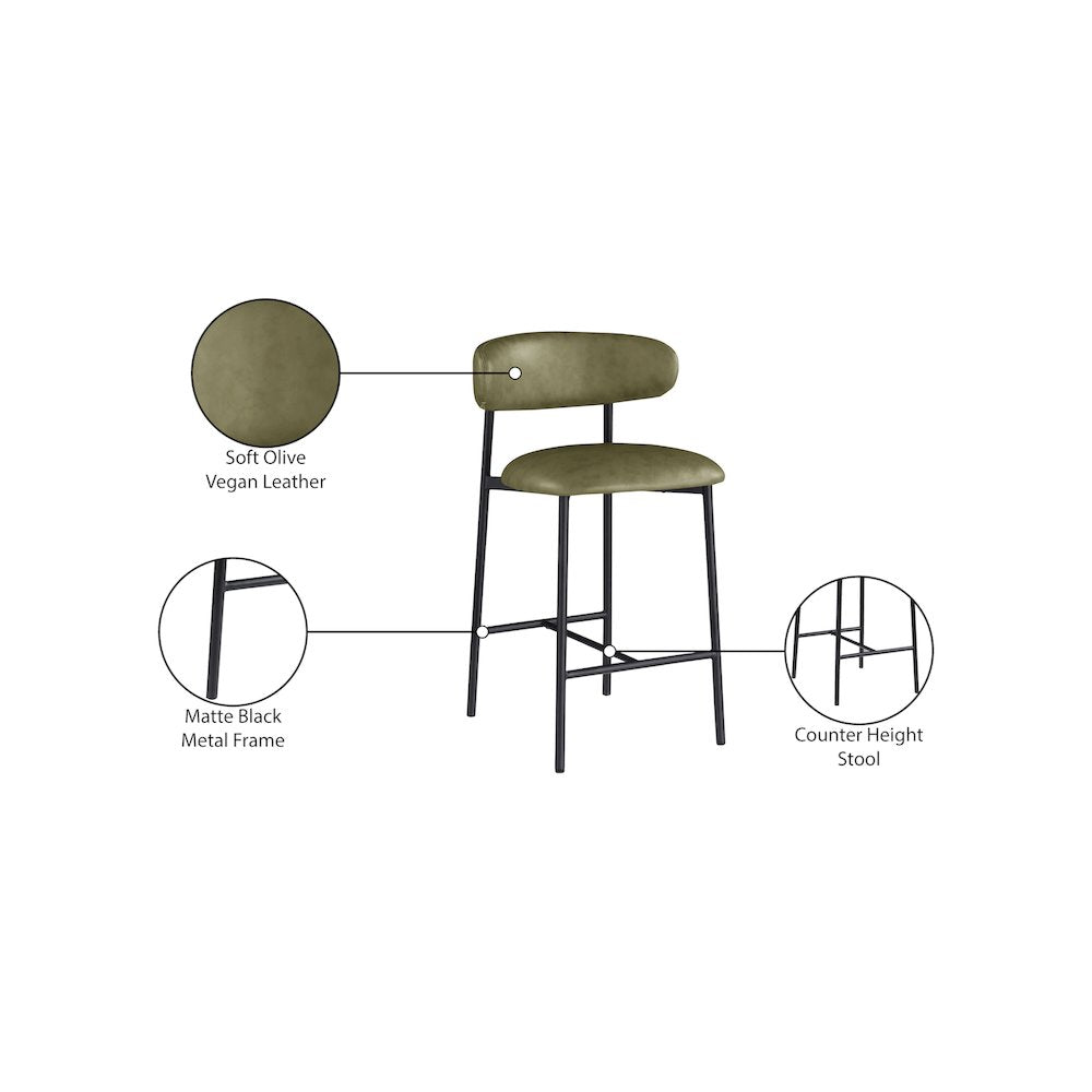 Lupita Olive Vegan Leather Counter Stool, Set of 2
