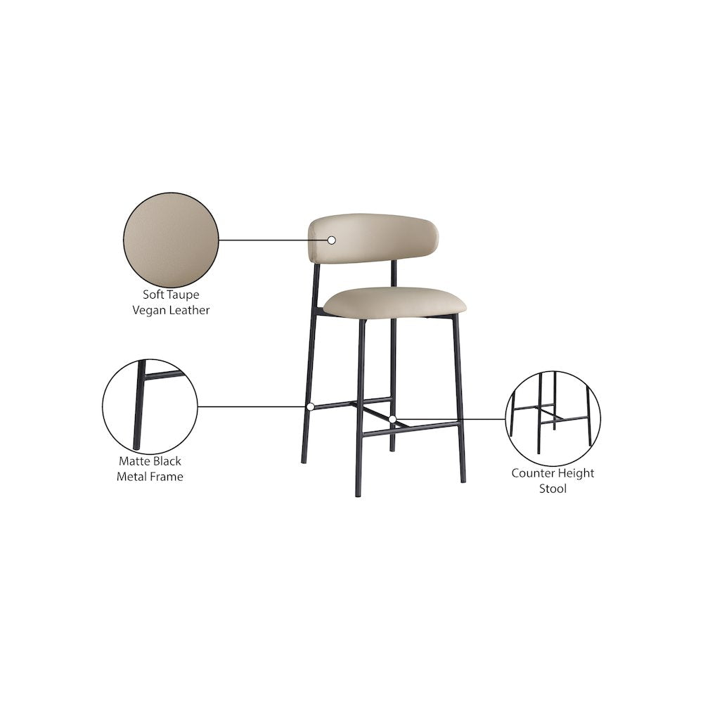 Lupita Taupe Vegan Leather Counter Stool, Set of 2