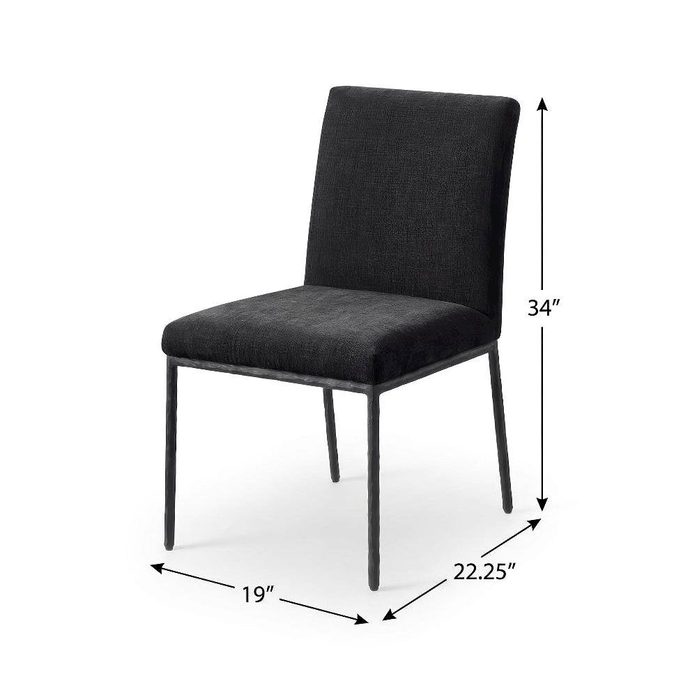 Black Chenille Upholstered Dining Side Chair Set of 2 with Contemporary Design