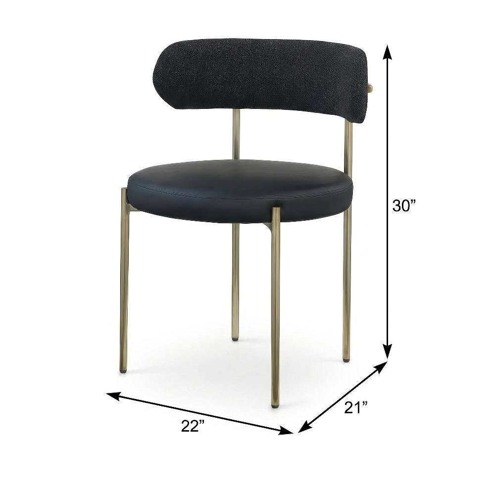 Brushed Brass Vegan Leather Dining Chair Set of 2 with Boucle Fabric