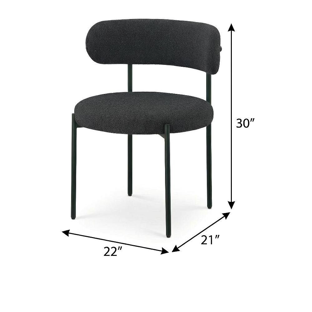 Matte Black Boucle Fabric Dining Chairs Set of 2 with Cushioned Seats