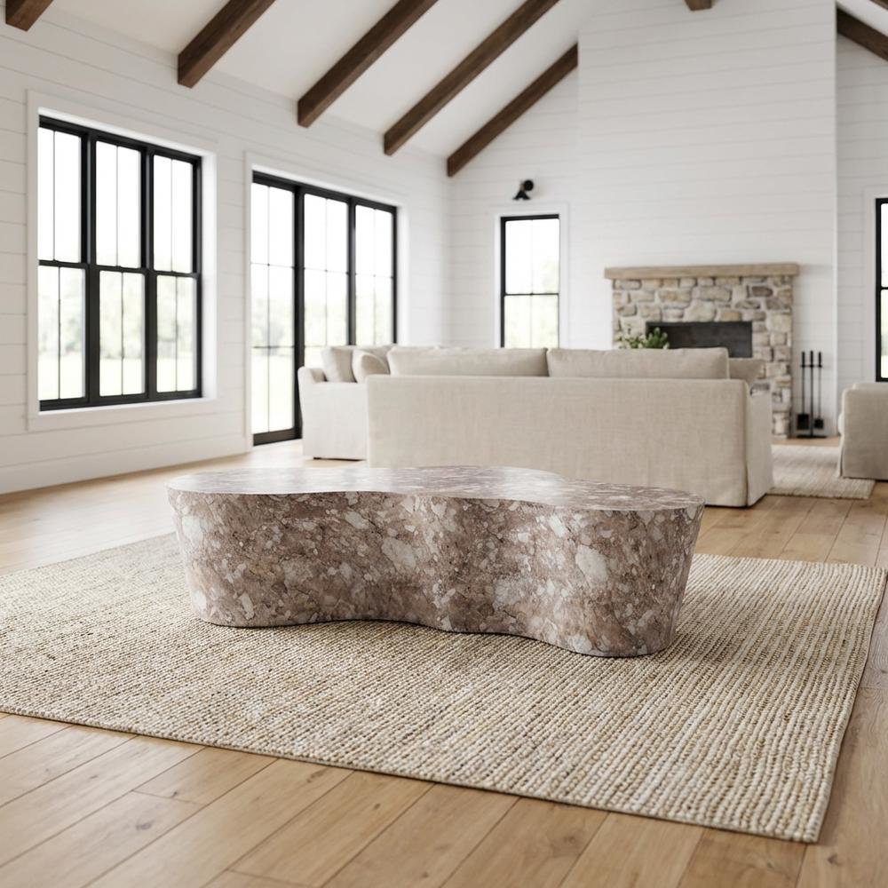 Brown Marble Finish Concrete Coffee Table with Art Deco Style