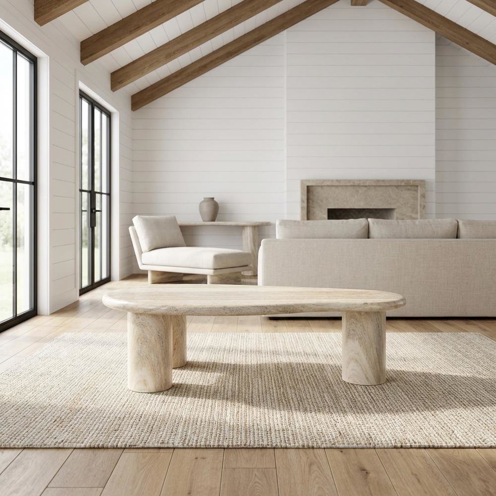 Contemporary Travertine Finish Concrete Coffee Table with Art Deco Style