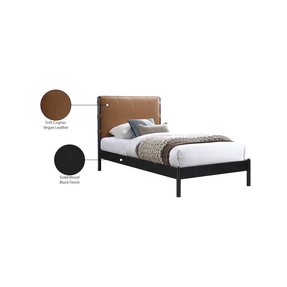 Abigail Cognac Vegan Leather Twin Bed