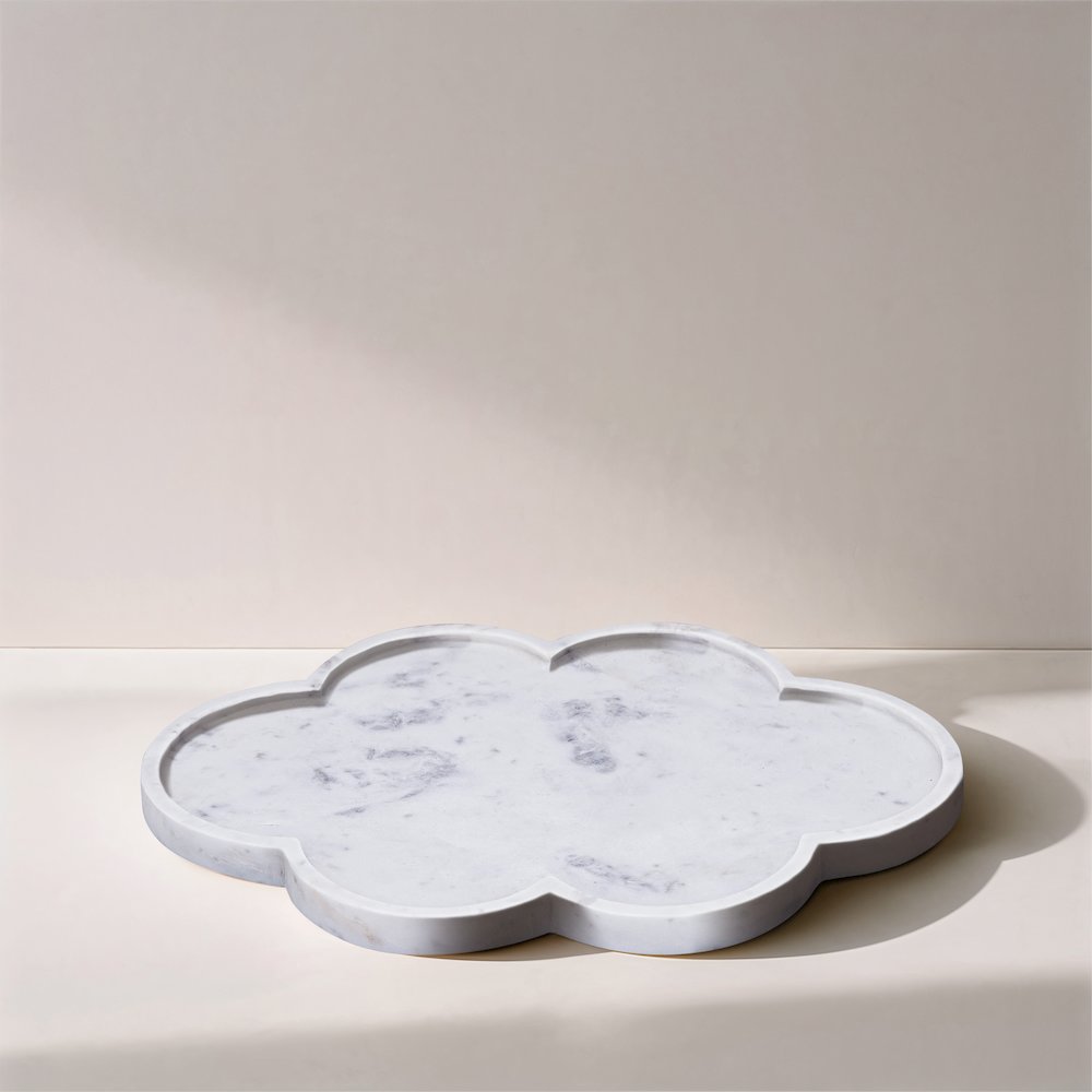 Rimini White Clover Shaped Marble Tray